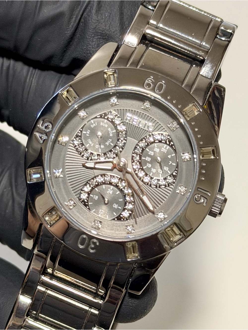 Relic by Fossil ZR15691 Triple Calendar Diamond Dial Gunmetal 34mm Dress Watch